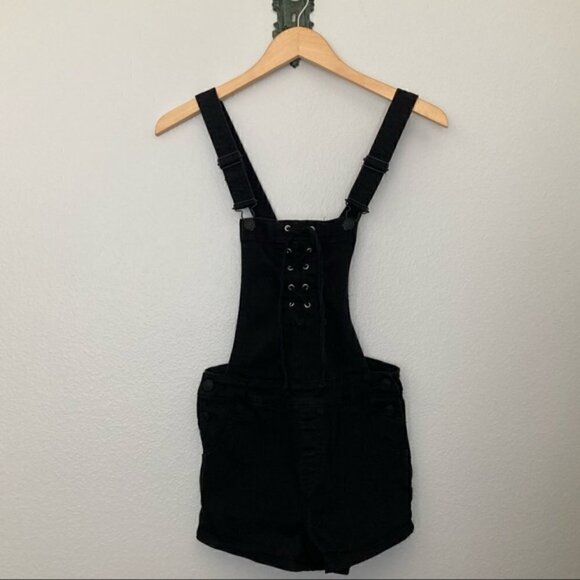 PacSun Shorteralls 26 Denim Romper Lace Up Overalls Luna Black Trendy Grunge - Picture 8 of 11